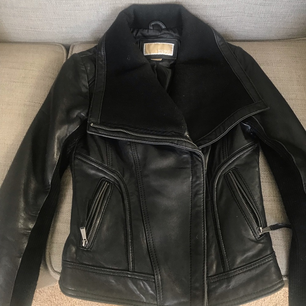 Michael KORS Lambskin Leather Asymmetrical Jacket